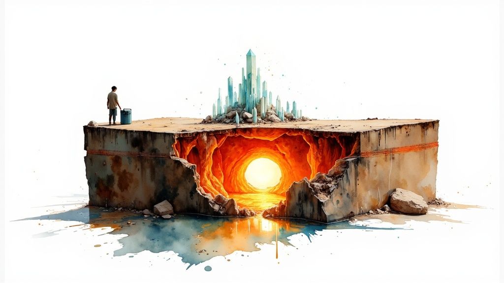 Molten lava flowing, illustrating the heat from which minerals form