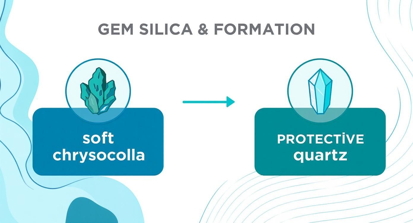 Infographic about chrysocolla in quartz