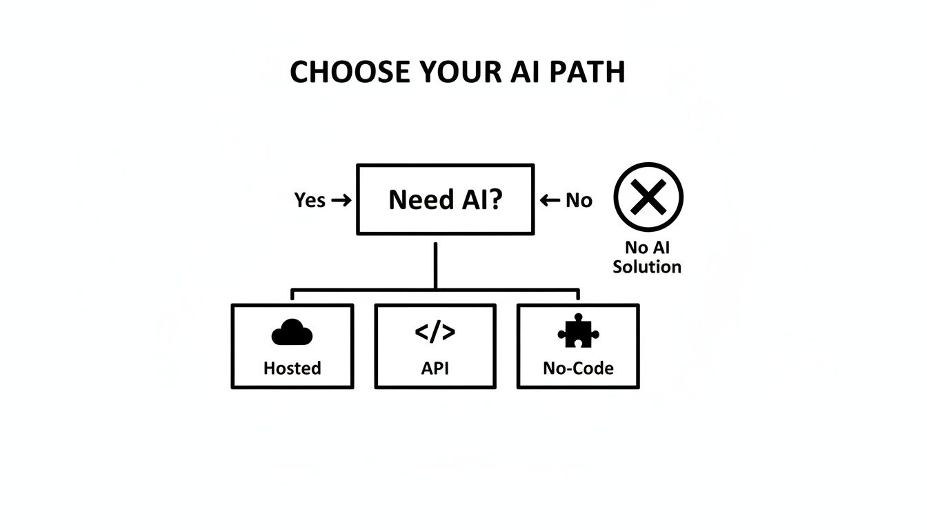 A flowchart titled 'Choose Your AI Path' showing options for implementing AI solutions.