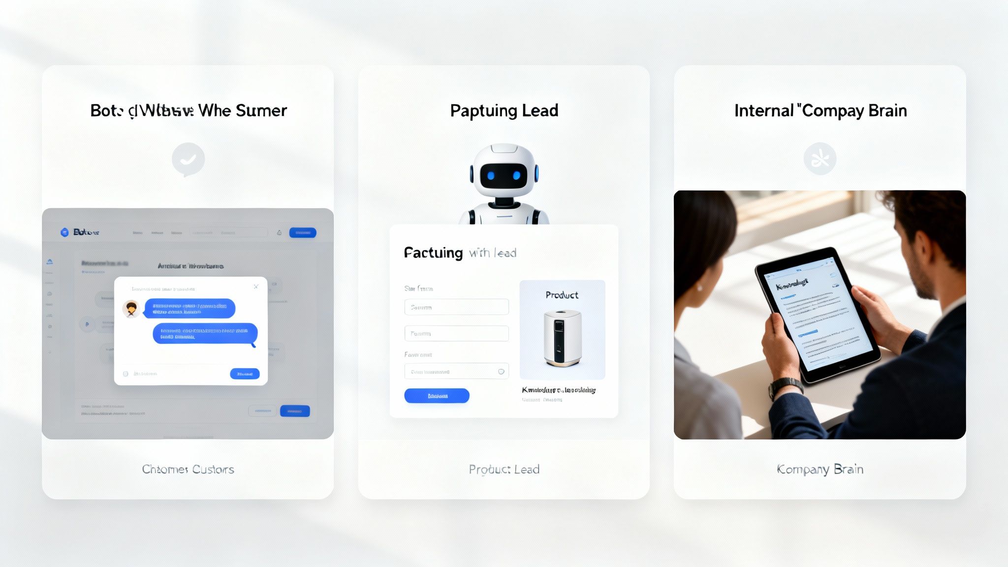 A graphic demonstrating bot-powered customer service, lead generation, and internal company intelligence.