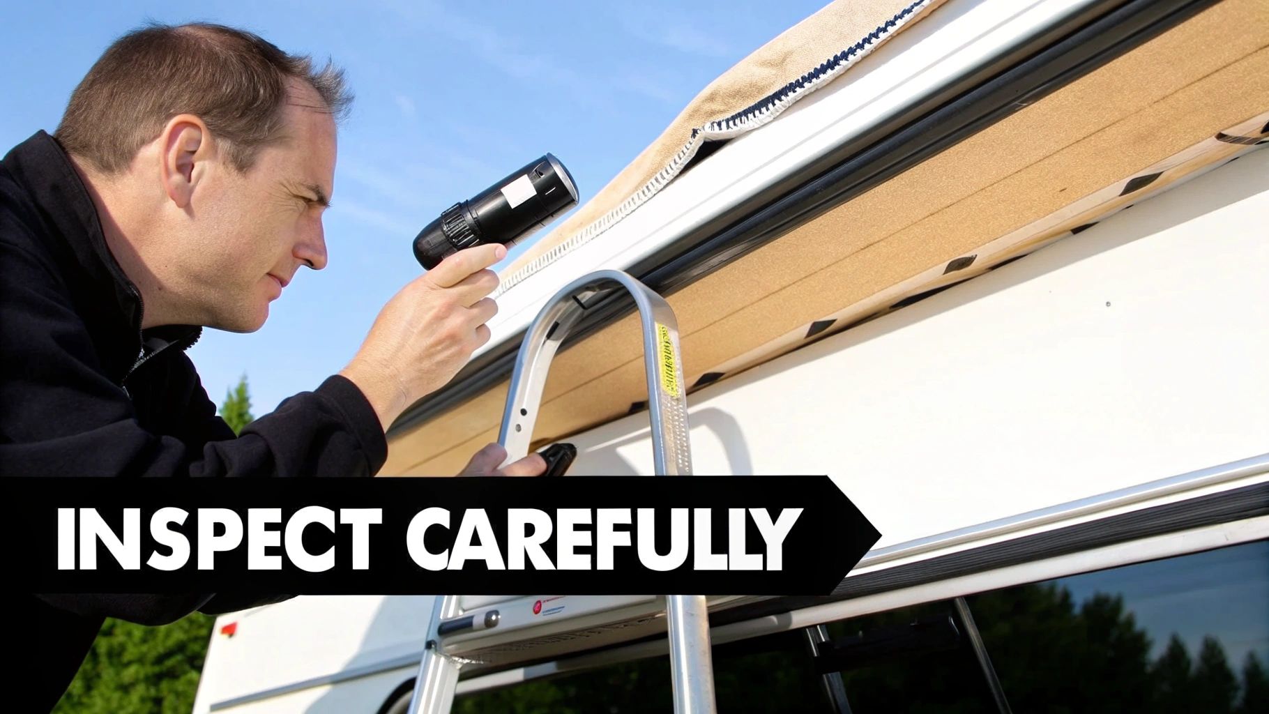 A person inspecting the hull of a boat on a trailer
