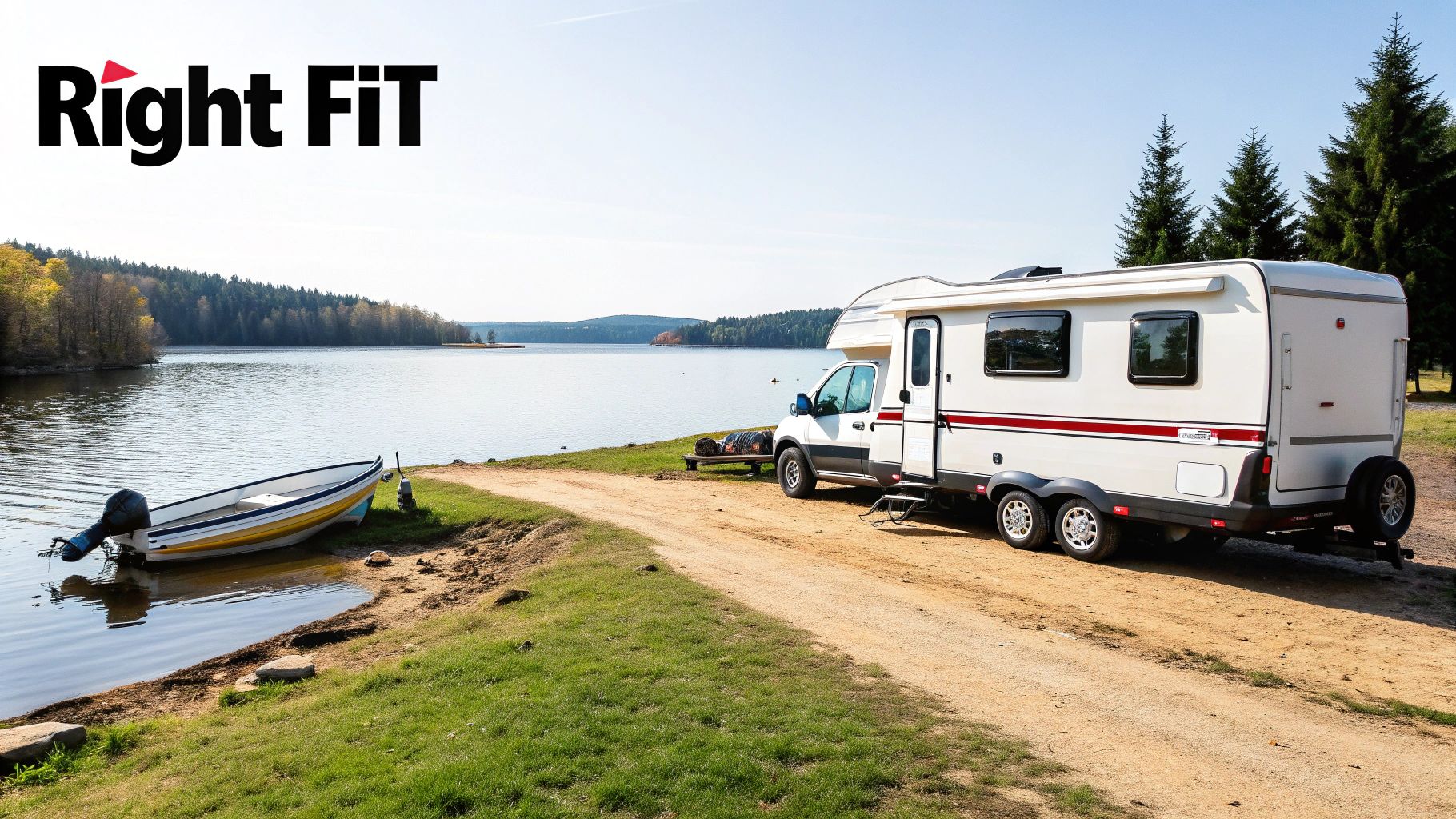 A family enjoying their RV parked near a scenic lake