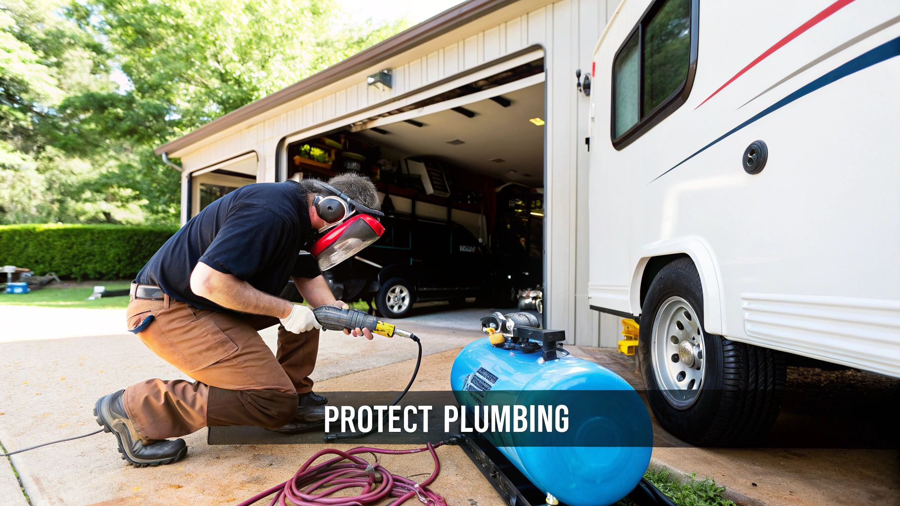 An RV's water system being serviced.