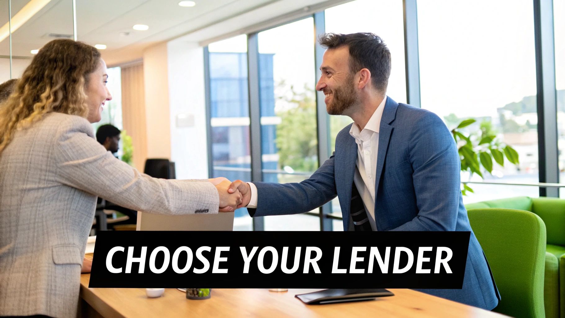 A couple discussing RV financing options with a financial advisor in a modern office setting