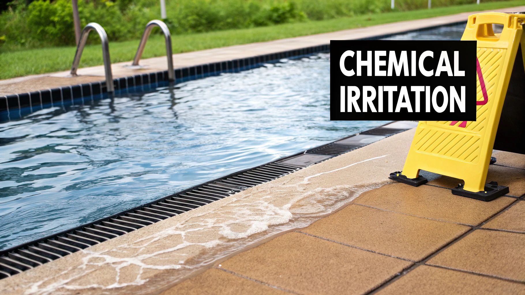 Person's legs dangling in a chlorinated pool