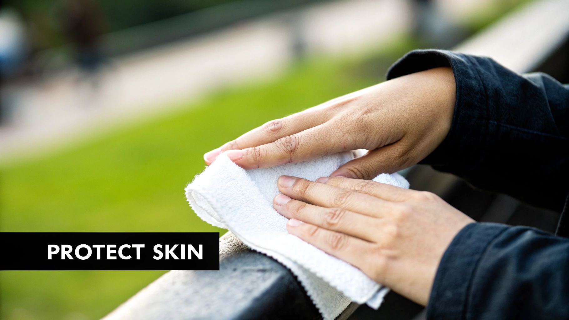 A close-up of water droplets on skin, symbolizing sweat.