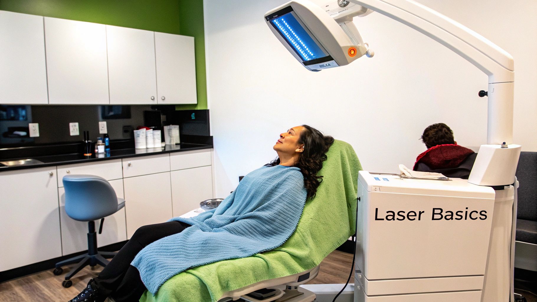 An illustration showing how a laser targets a hair follicle beneath the skin