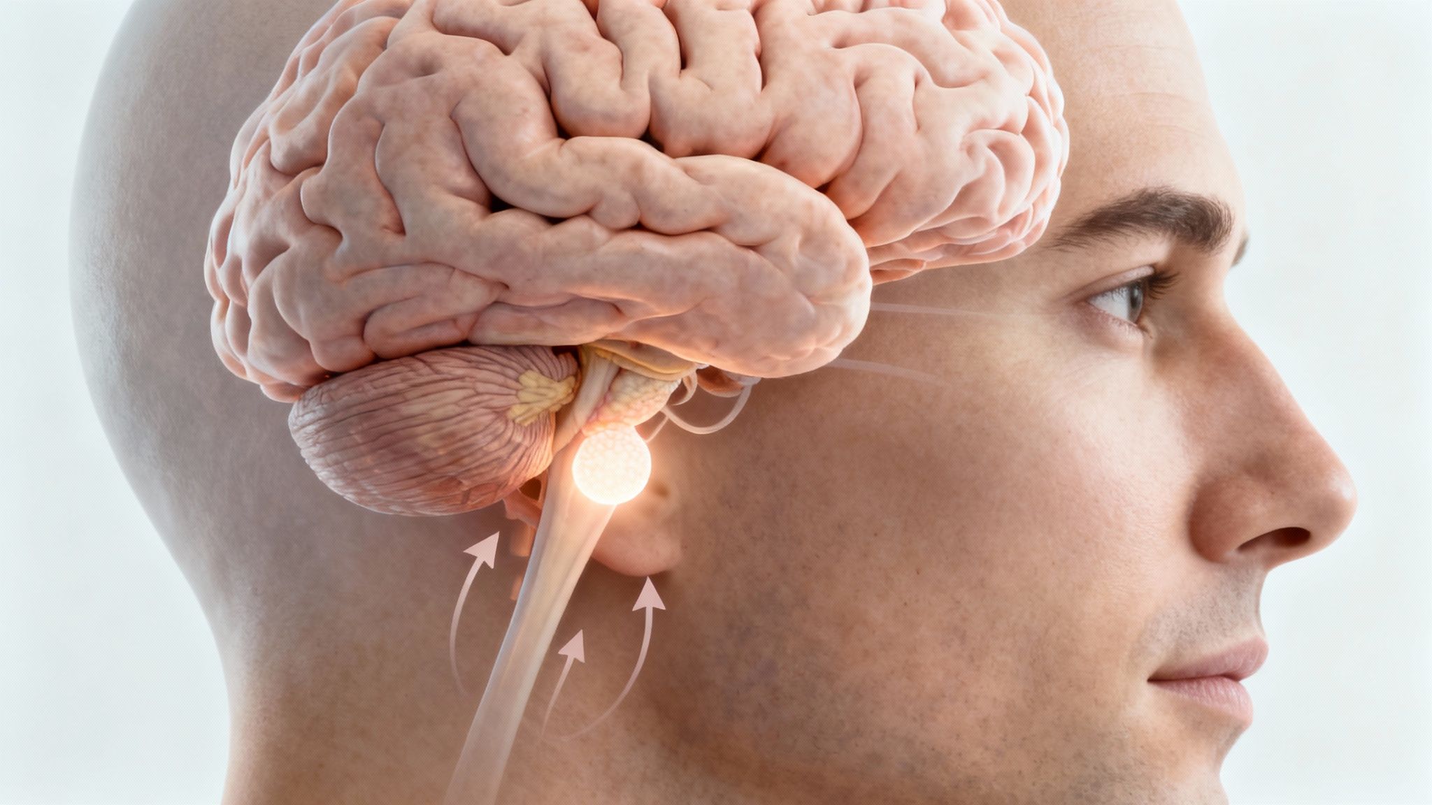 Illustration showing the pituitary gland releasing hormones into the bloodstream.