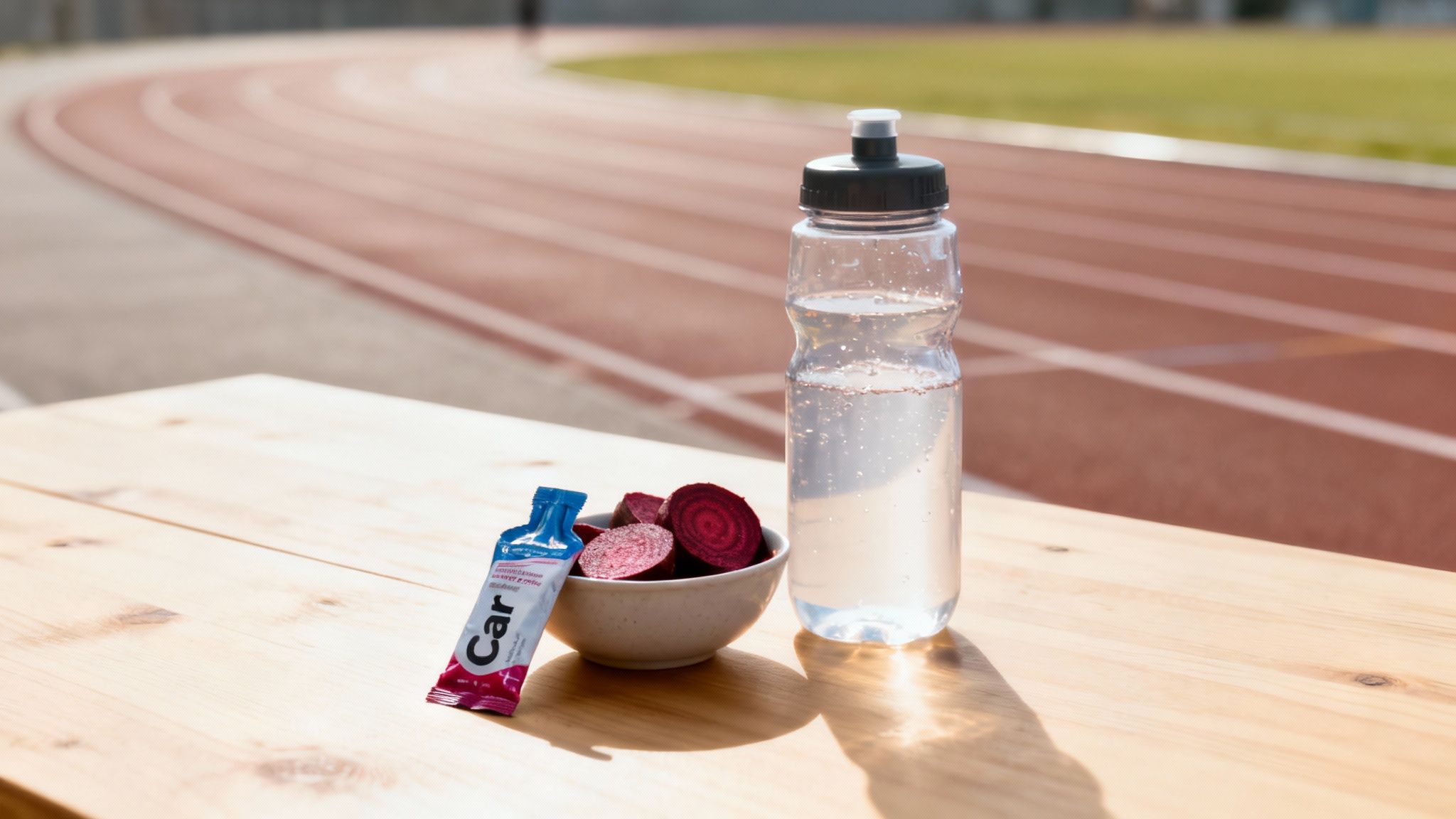 A runner hydrates during a long-distance race, highlighting endurance and hydration