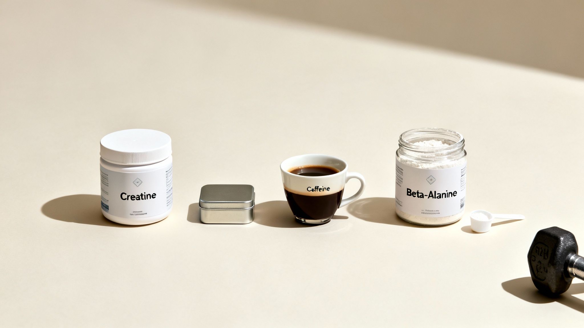 Athlete holding a supplement bottle in a gym setting