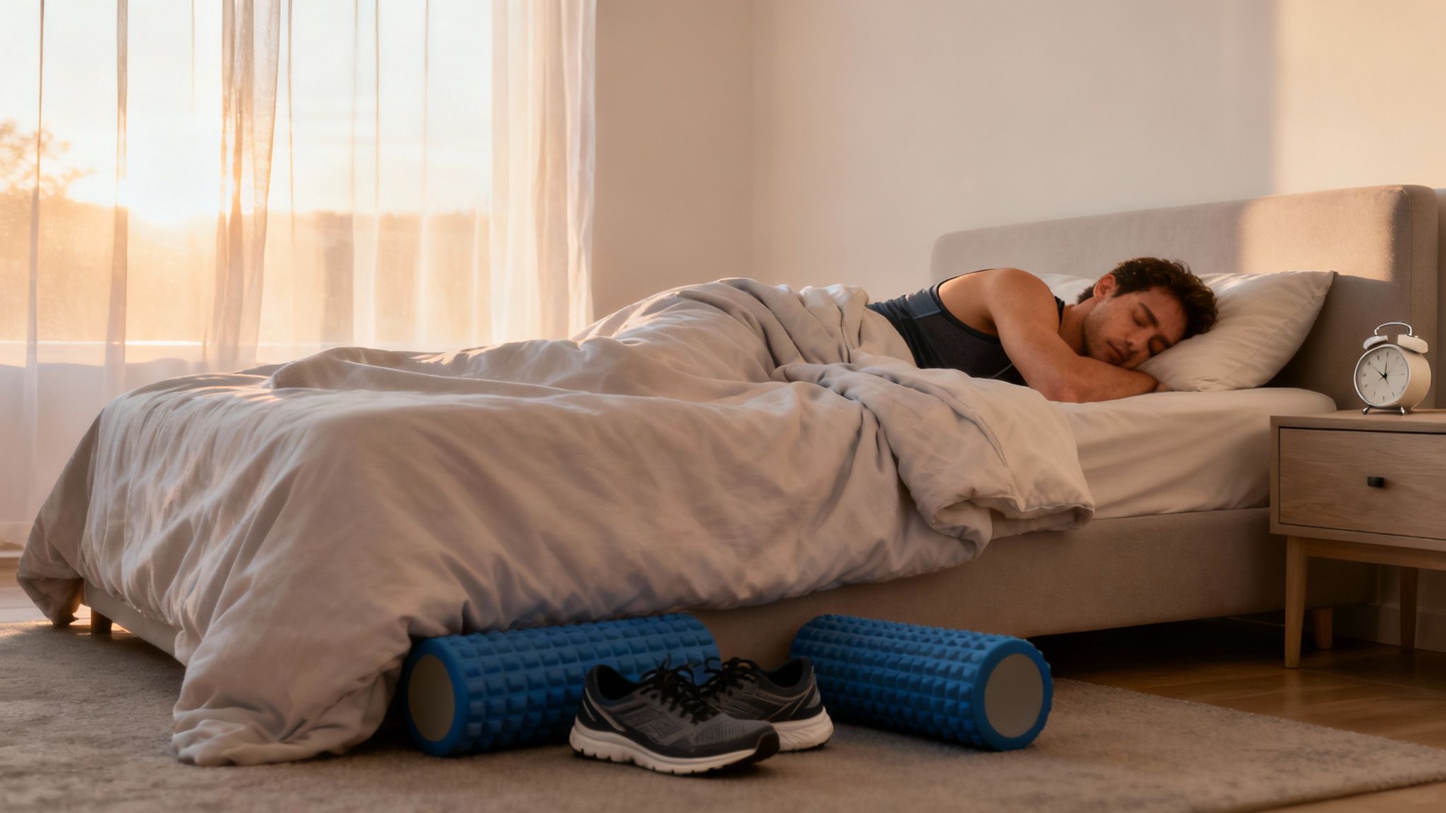 A person sleeping peacefully, symbolizing the importance of rest for muscle recovery in runners.