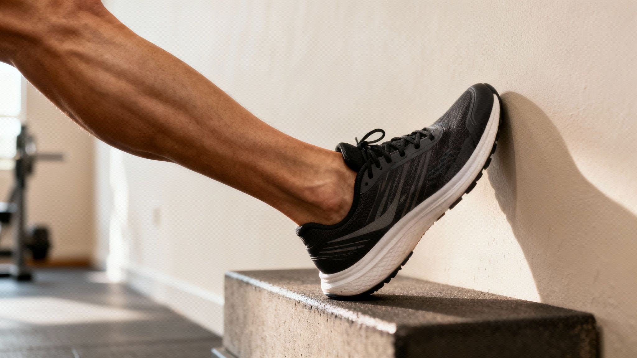 A person doing dynamic stretches on a track, preparing their muscles for a run.