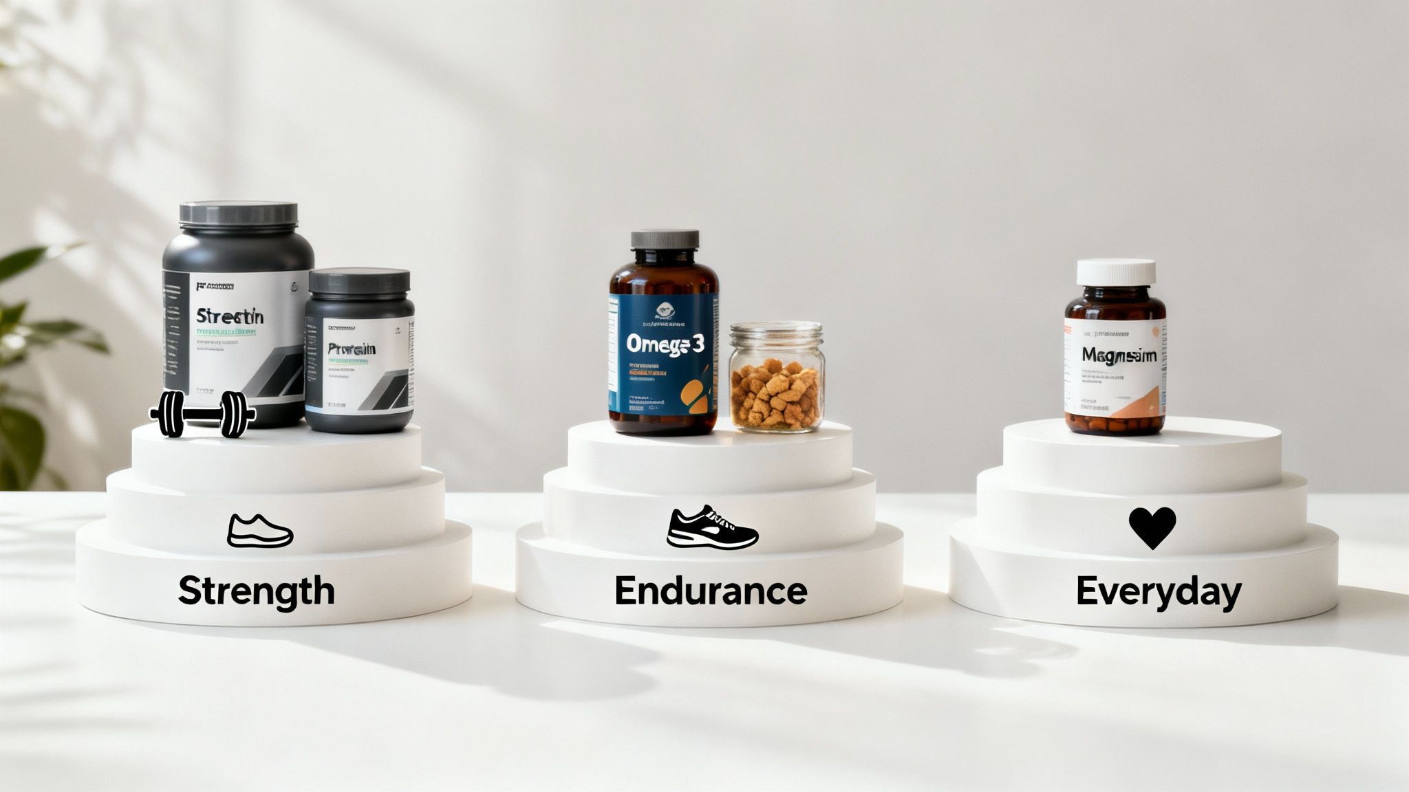 Three people with different athletic builds representing strength, endurance, and everyday fitness.