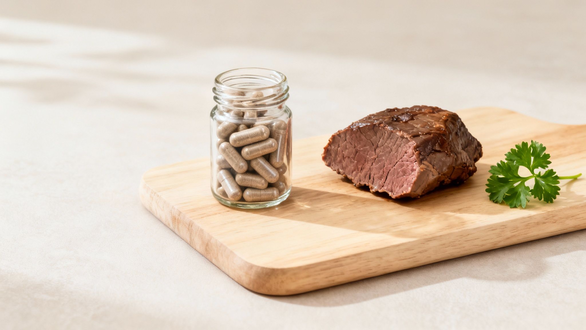 Beef liver on a cutting board, representing a whole-food liver supplement