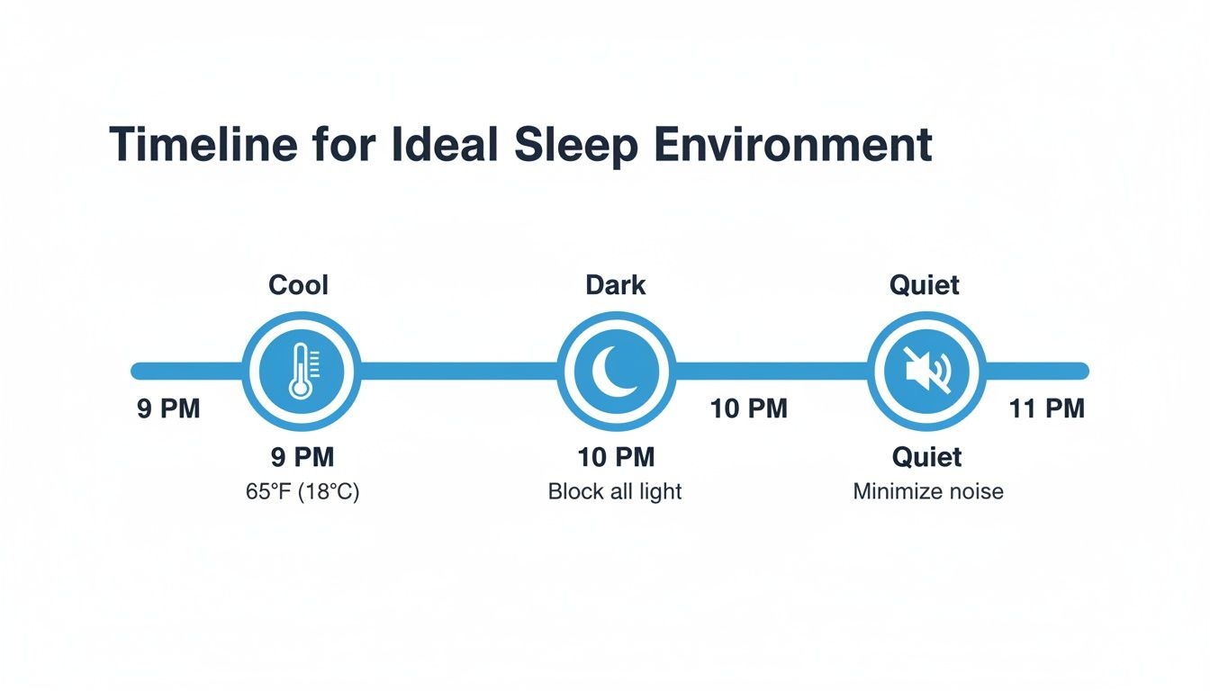 A timeline illustrating the ideal sleep environment.