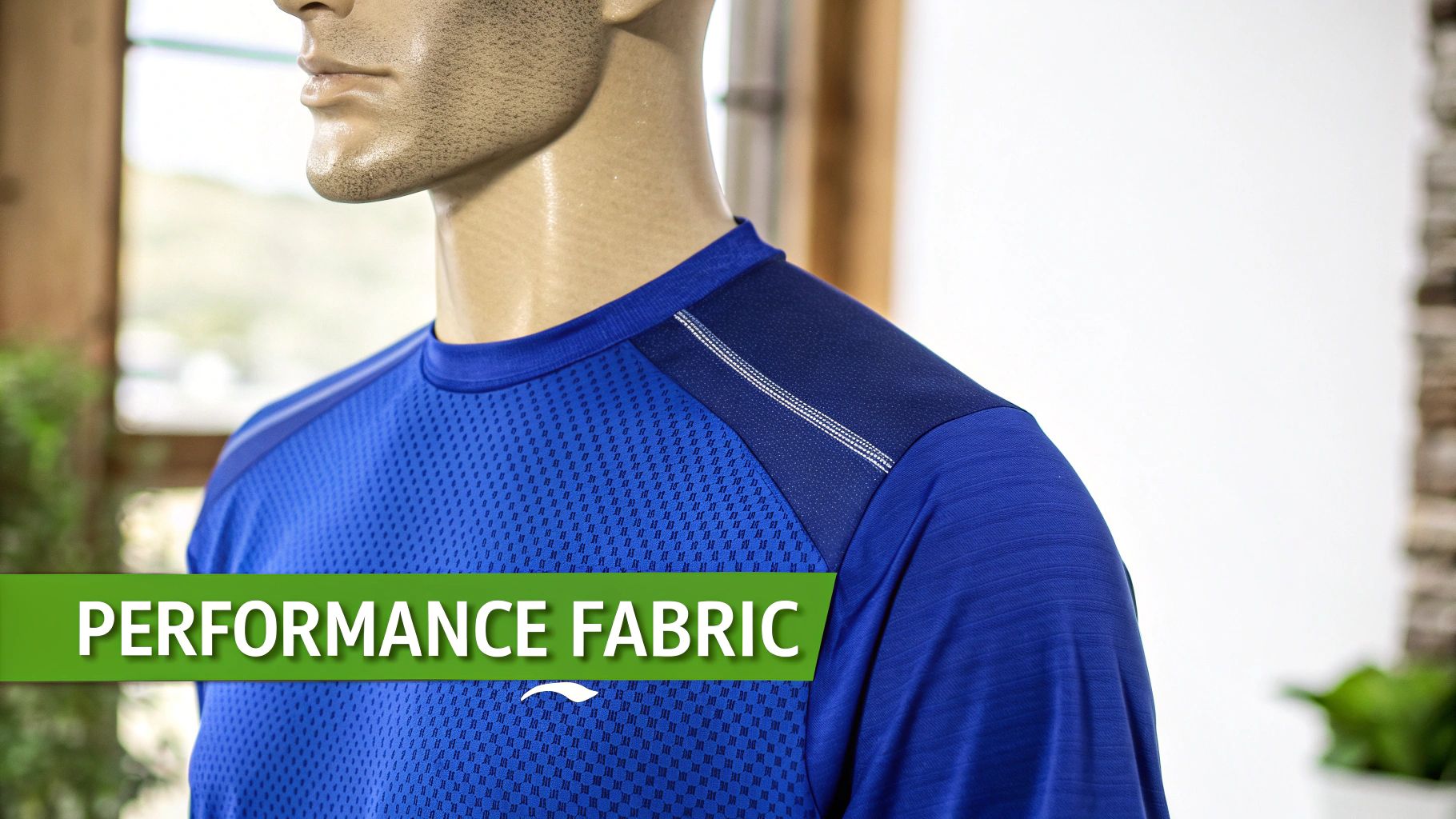 A close-up of a high-performance, moisture-wicking fabric used in fishing tee shirts for men.