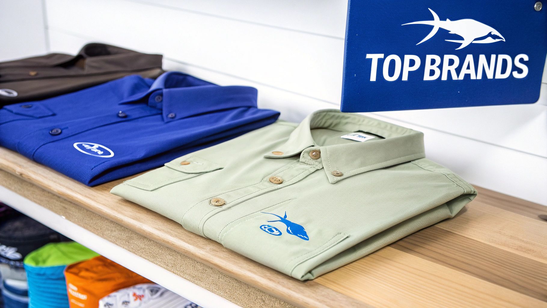 A person carefully folding a clean, high-performance fishing shirt.