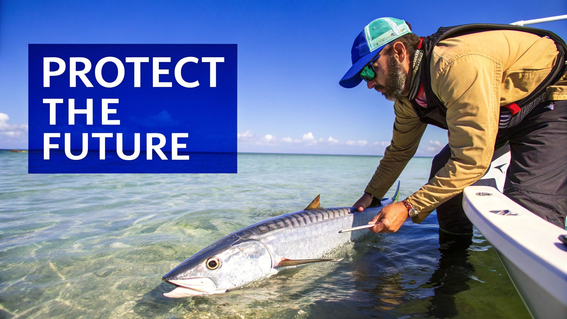 An angler carefully releasing a fish back into the water