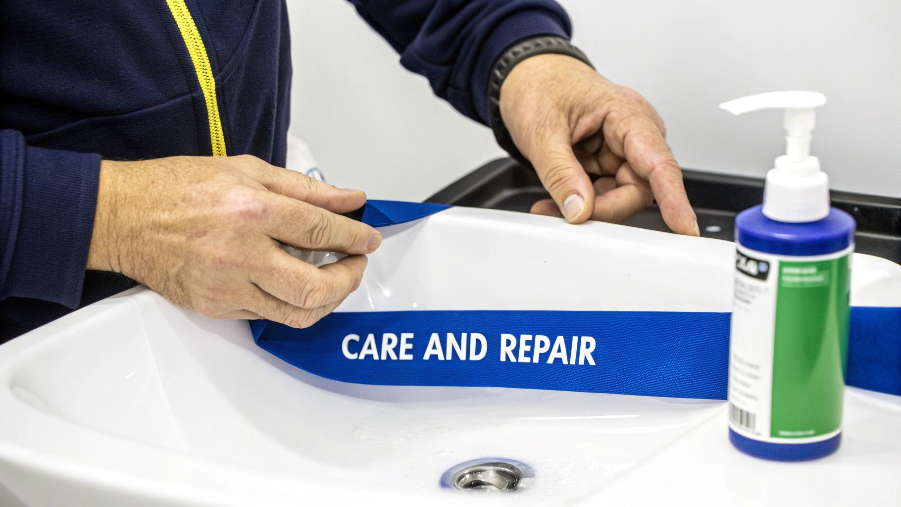 Angler cleaning their waterproof fishing gear after a day on the water