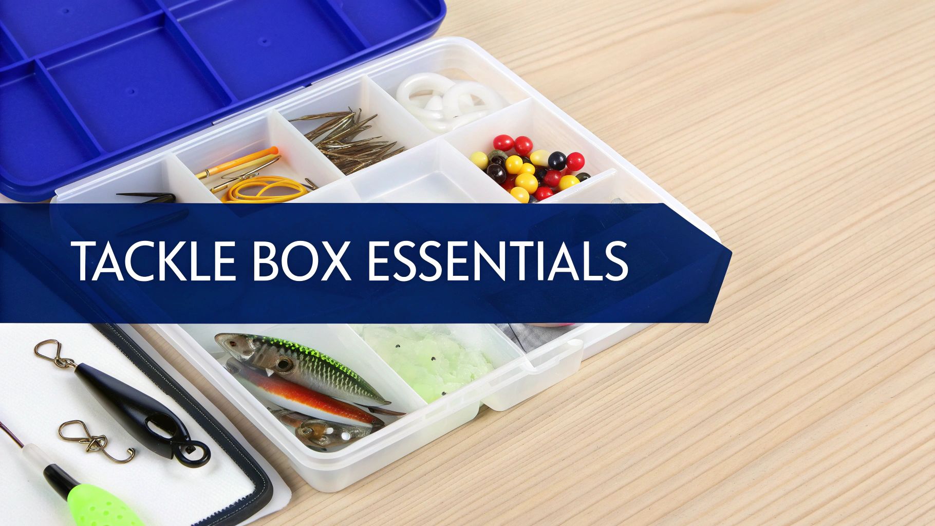 A well-organized tackle box filled with lures, hooks, and sinkers.