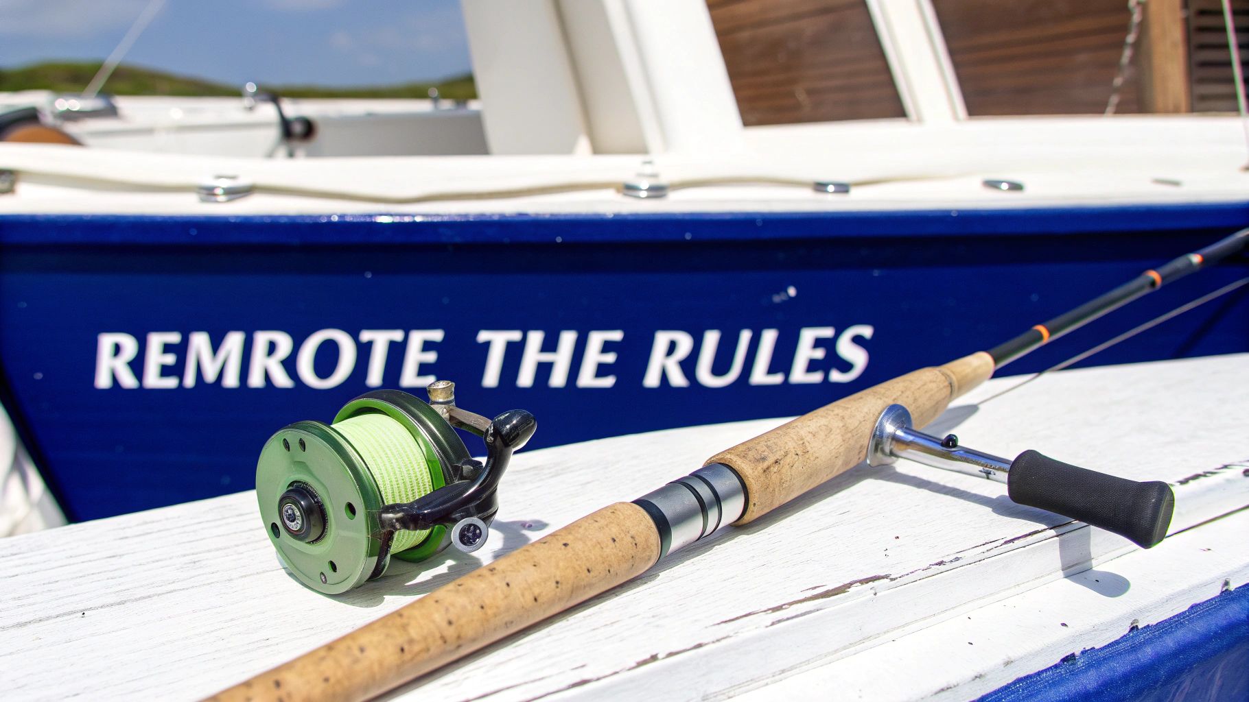 Angler with vintage fishing gear on a boat