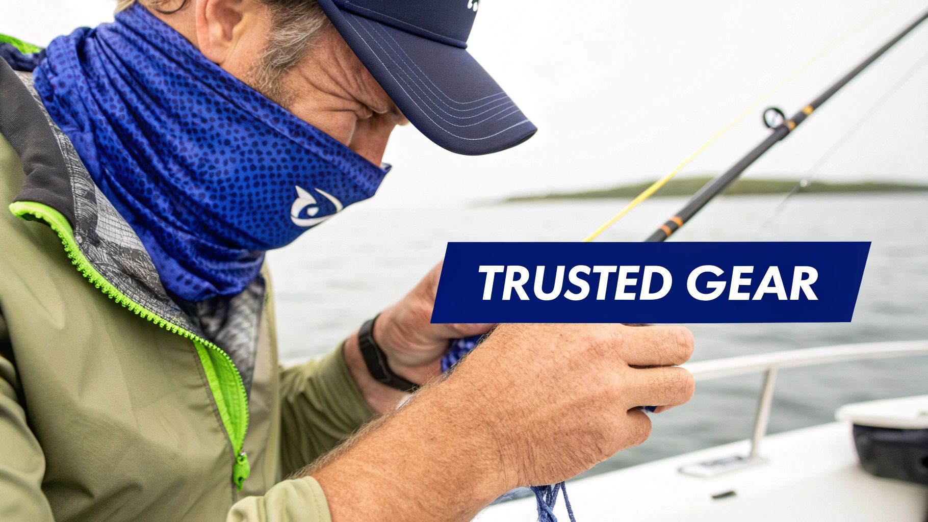Two fishermen in Murray Brothers gear on a boat, representing the legendary anglers.