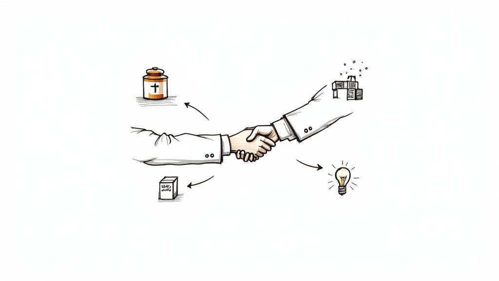 A person smiling while working on an event budget on a laptop.