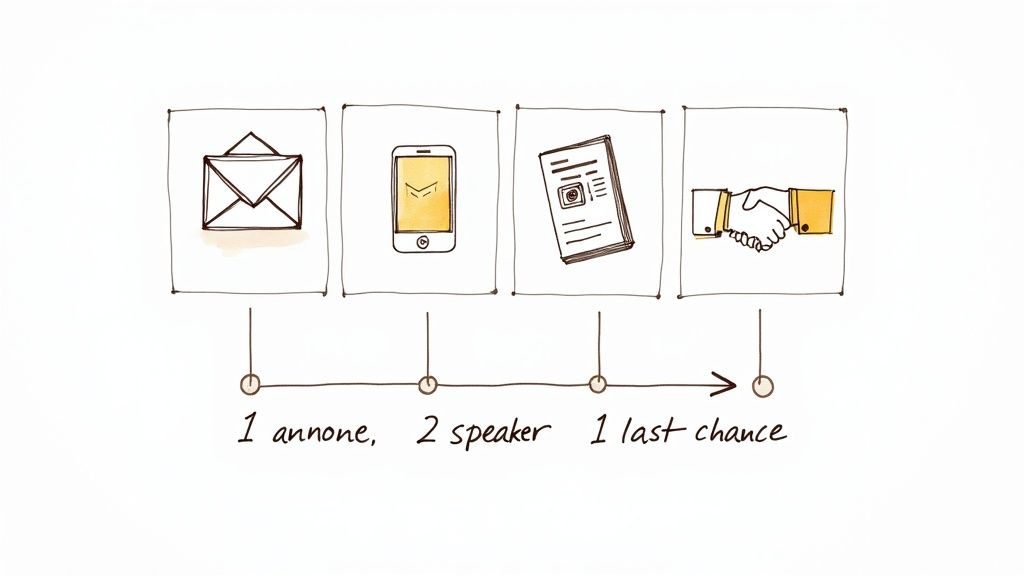 A person at a desk sketching out ad visuals and writing copy for an event promotion.