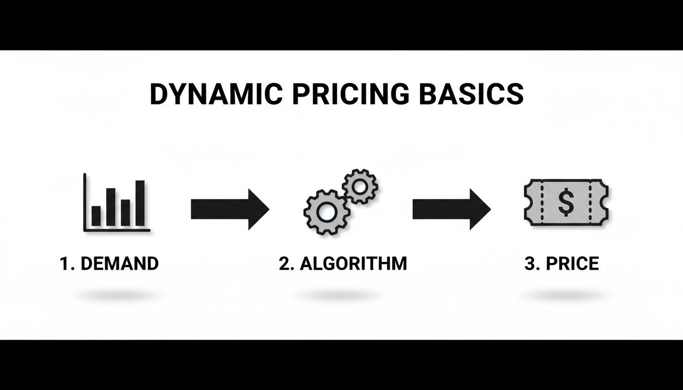 Flowchart illustrating the dynamic pricing basics: demand data feeds into an algorithm to set the final price.