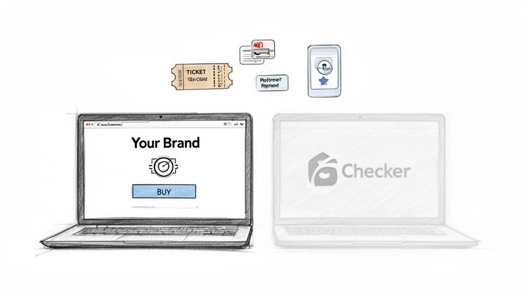 Visualizing a white-label ticketing platform with branded sales, secure payments, and mobile app integration.