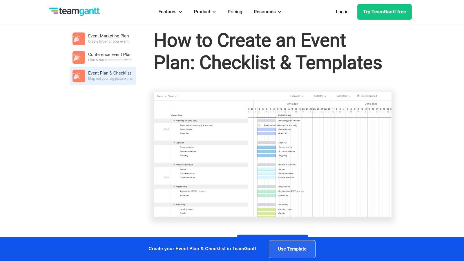 TeamGantt – Online event planning checklist and timeline