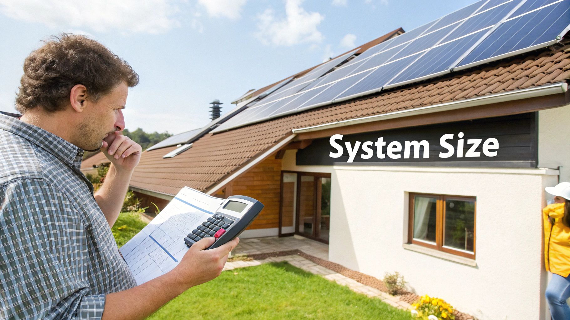 Homeowner checking solar panels on their roof