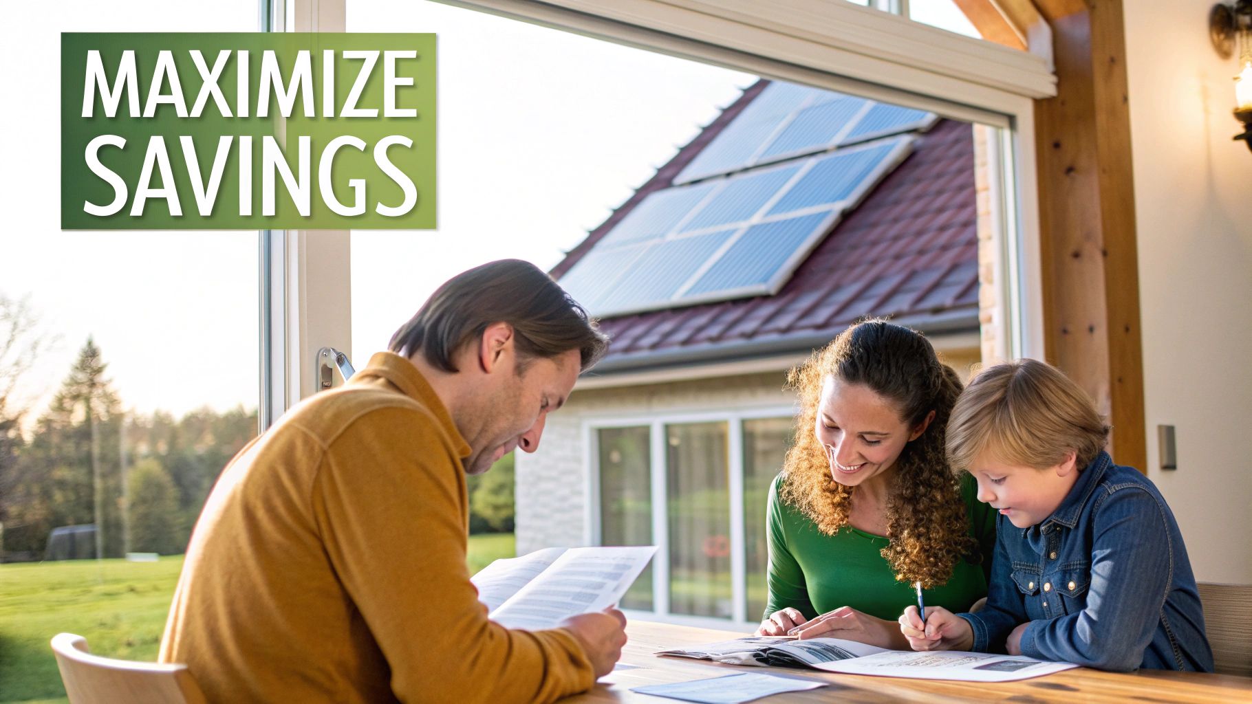 A sample solar savings report on a tablet screen, showing charts and key metrics.