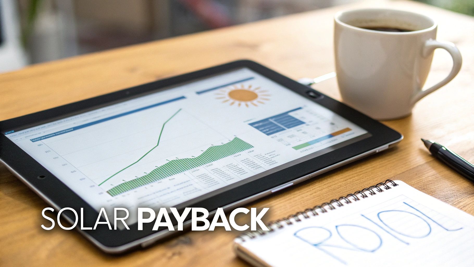 A line graph showing the solar panel investment journey from initial cost to breaking even and then generating long-term profit.
