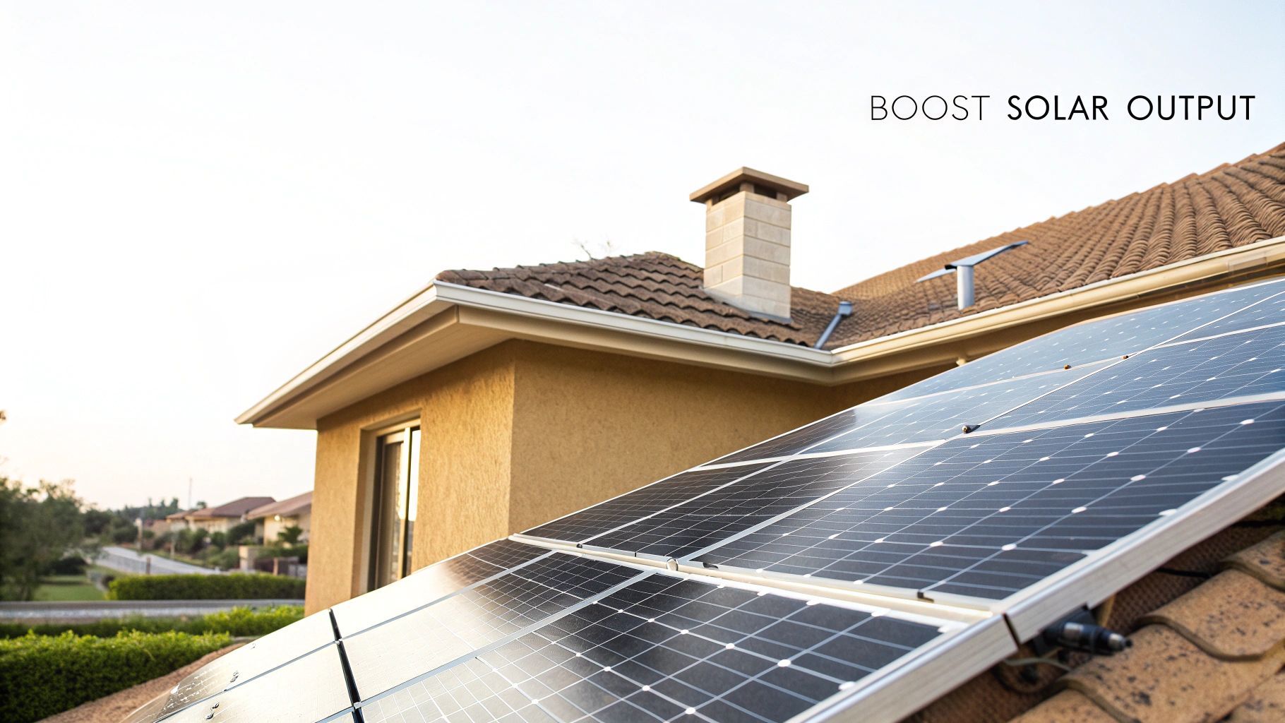 A professional cleaning a rooftop solar panel system with specialized equipment.