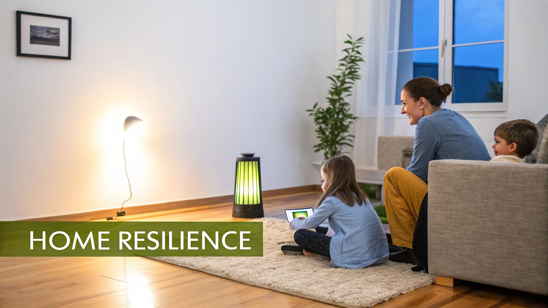 A well-lit house at dusk, symbolizing the security of having backup power.