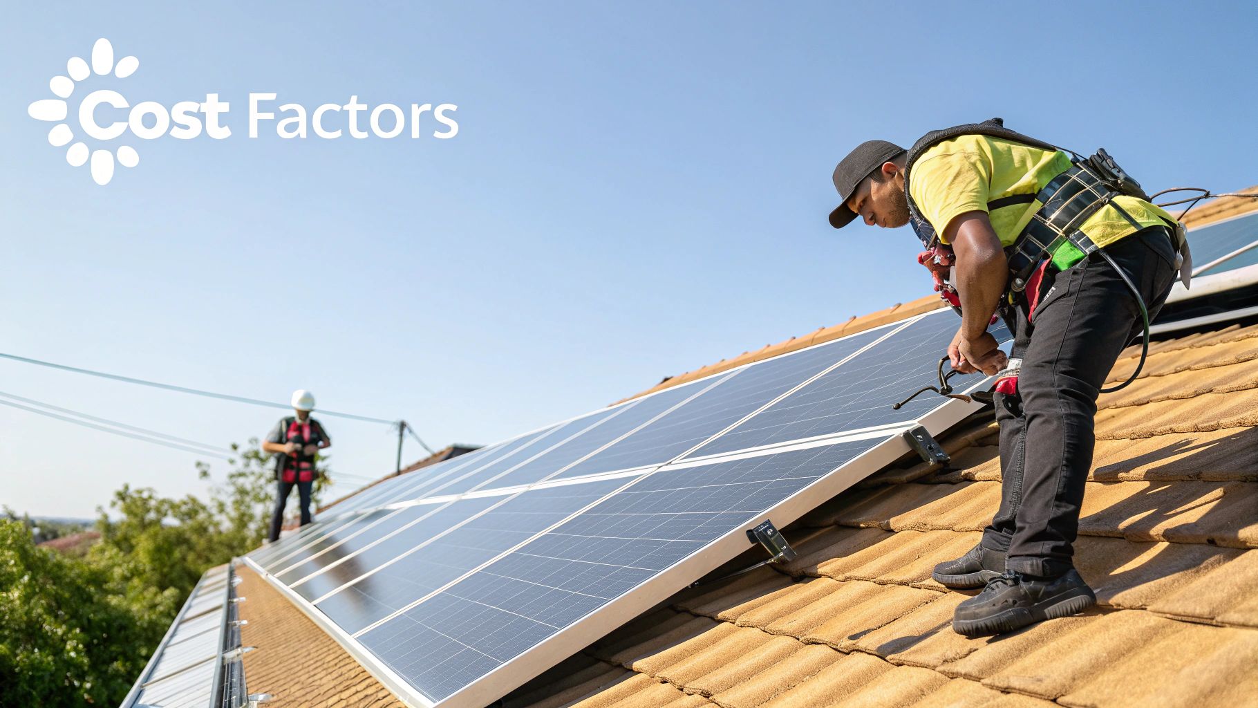 Rooftop with modern solar panels installed on a sunny day
