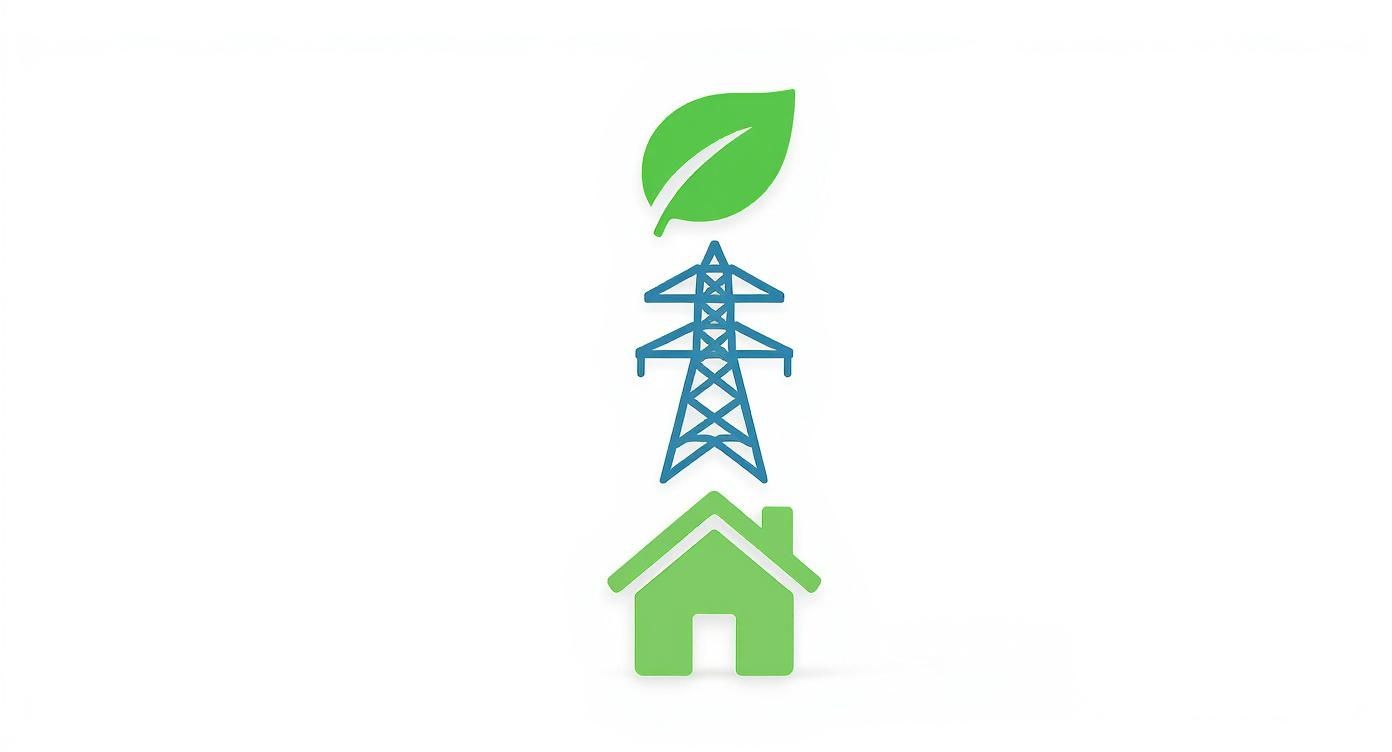 An infographic decision tree showing the benefits of solar panels, including environmental, grid stability, and home value aspects.