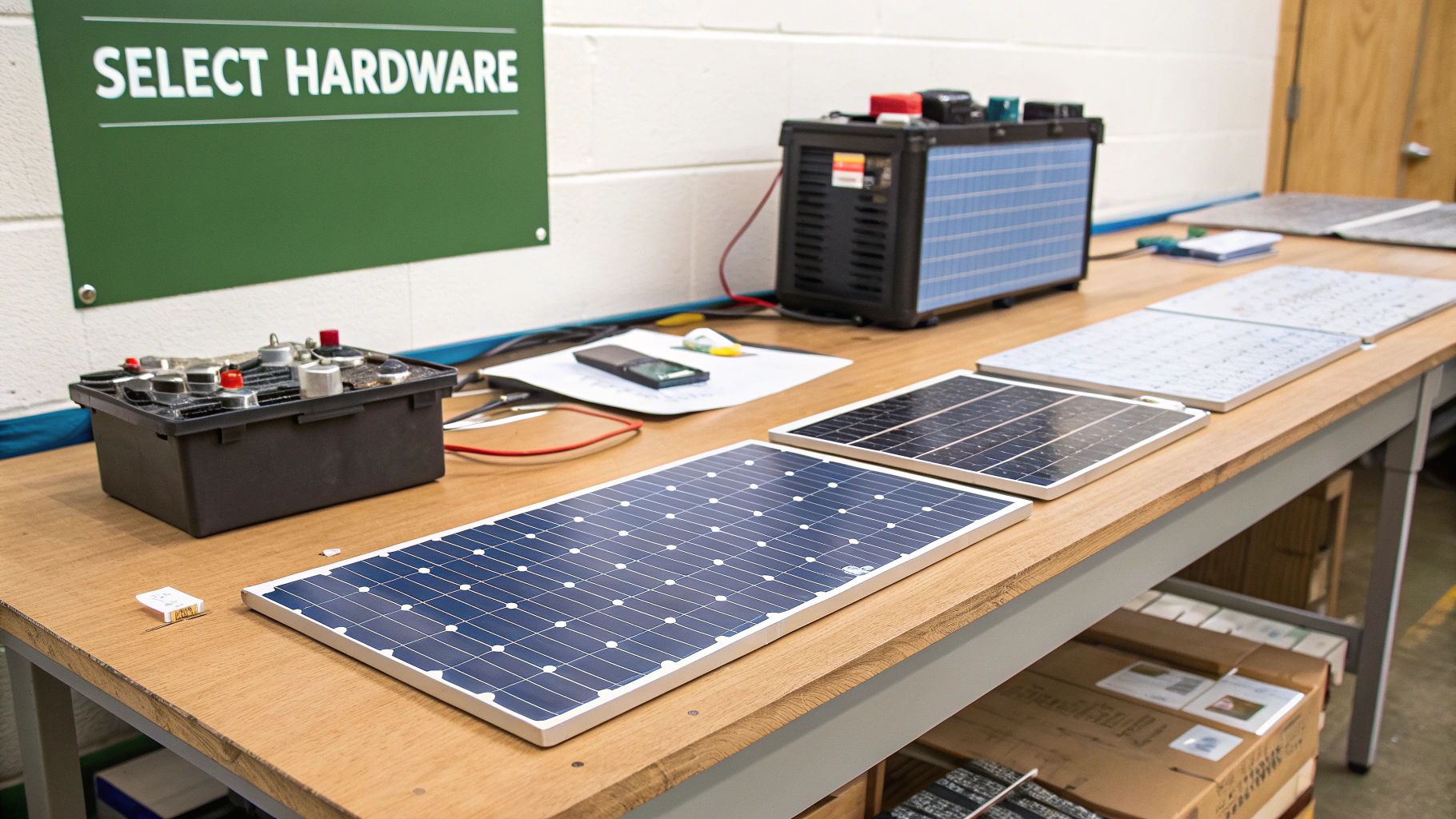 A close-up of a solar panel installation on a roof, with the sun reflecting off the surface.