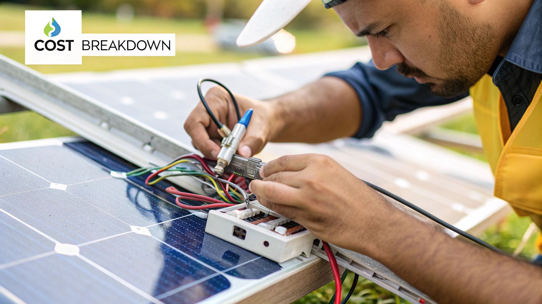 Workers installing solar panels on a residential roof
