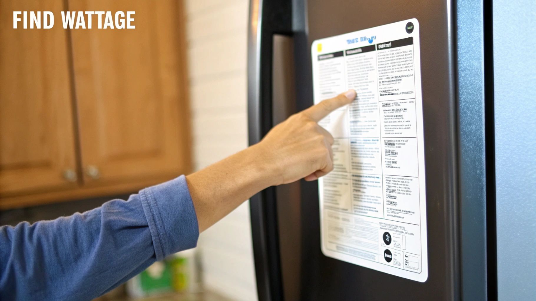 A close-up of an appliance's compliance plate, showing wattage, volts, and other technical specifications.