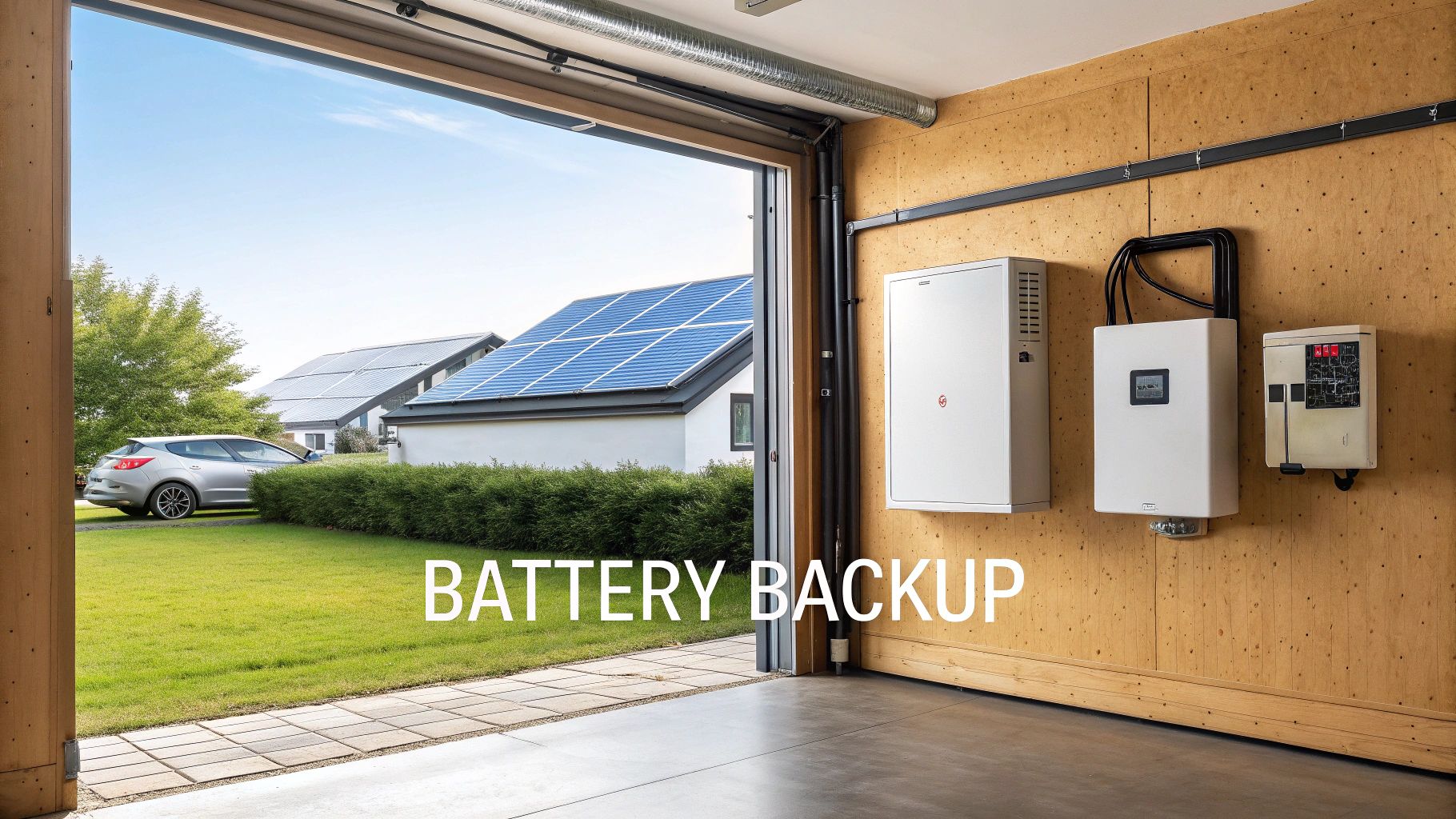 Solar battery storage system connected to a modern home's electrical panel