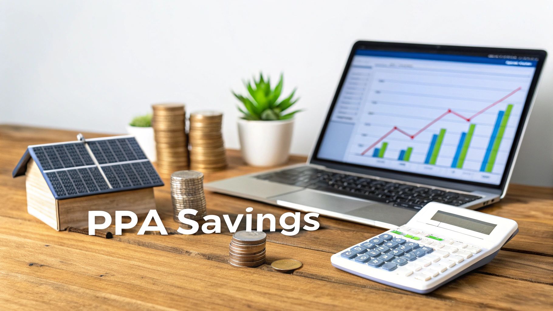 A graph showing projected electricity cost savings over time with a solar PPA versus traditional utility rates.