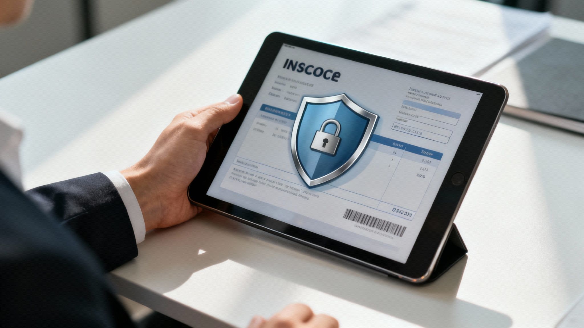 A digital shield icon hovering protectively over a series of online payment transactions.