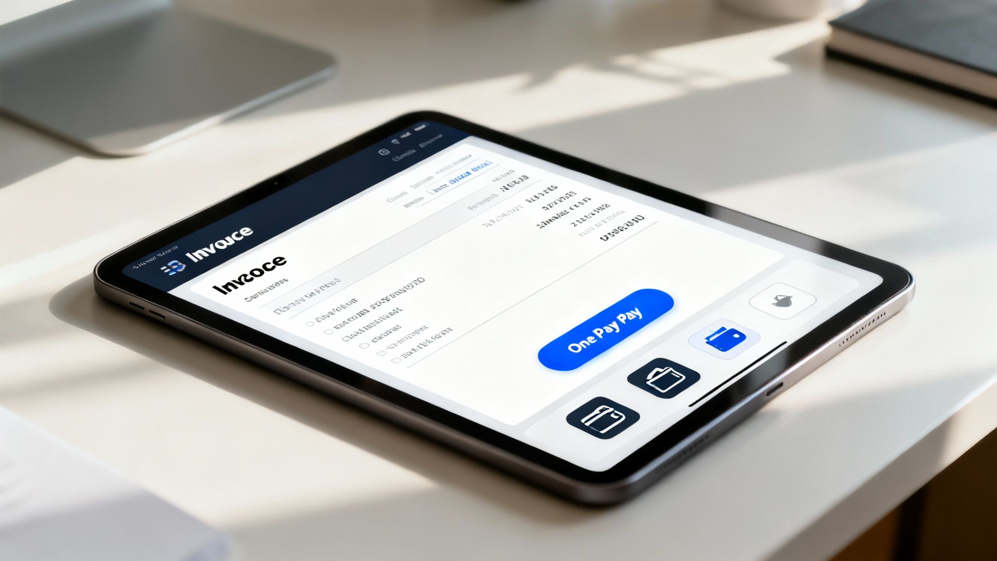 A person easily paying an invoice on their phone with a single click.