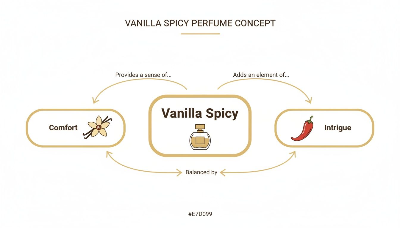 A diagram illustrating the Vanilla Spicy perfume concept, balancing comfort and intrigue.