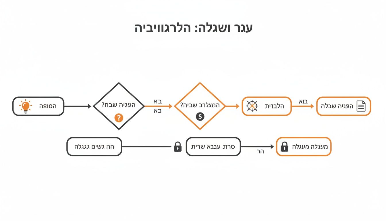 דיאגרמת זרימה המציגה תהליך מורכב עם מספר שלבי החלטה ופעולה.