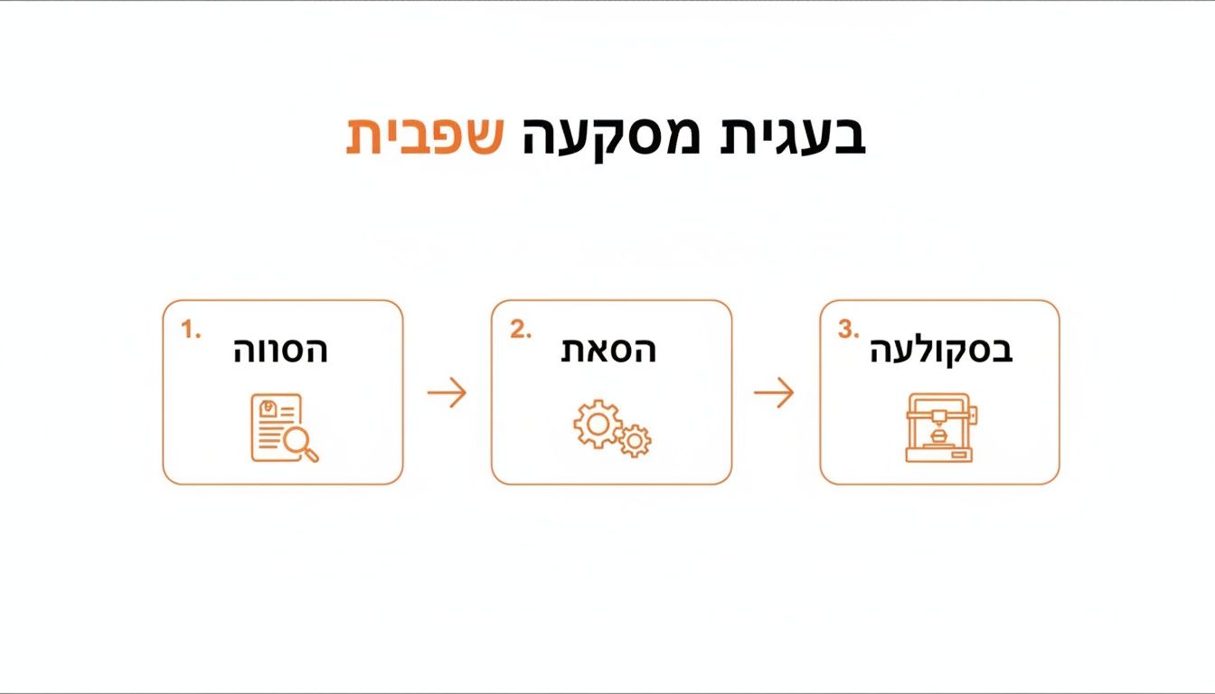 דיאגרמת זרימה בת שלושה שלבים המתארת תהליך או בעיה בסטארט-אפ, עם אייקונים וחיצים.