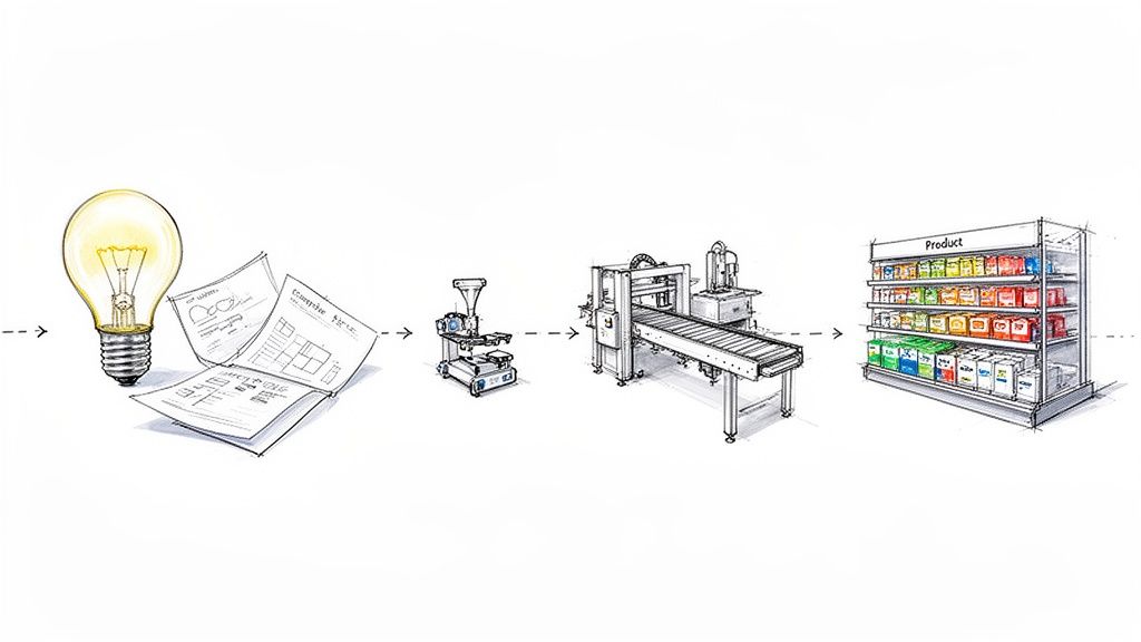 תהליך פיתוח מוצר: מרעיון, דרך תכנון וייצור, ועד למדף בחנות.