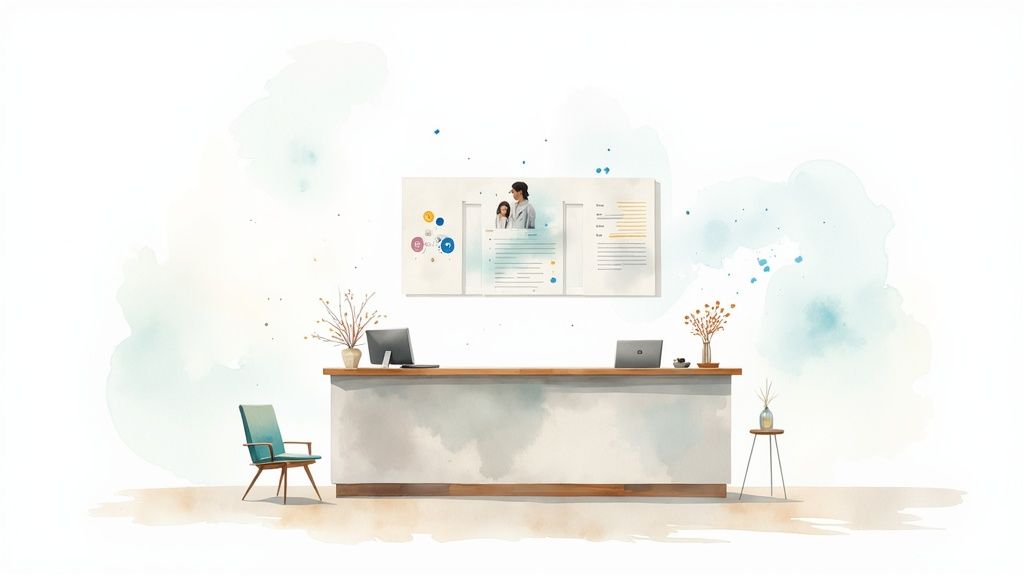 A digital illustration showing a hospital's operational flowchart being optimized by AI algorithms.